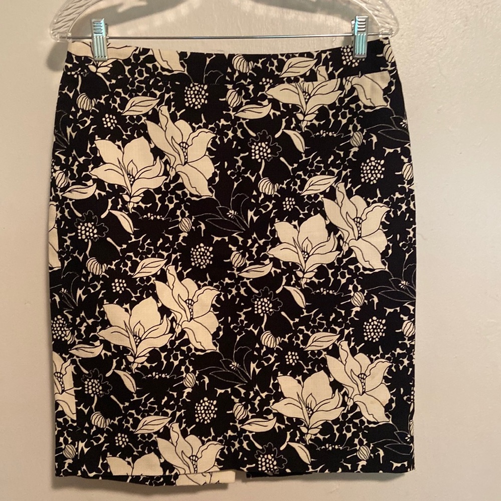 J. Crew Black and White Floral Pencil Skirt